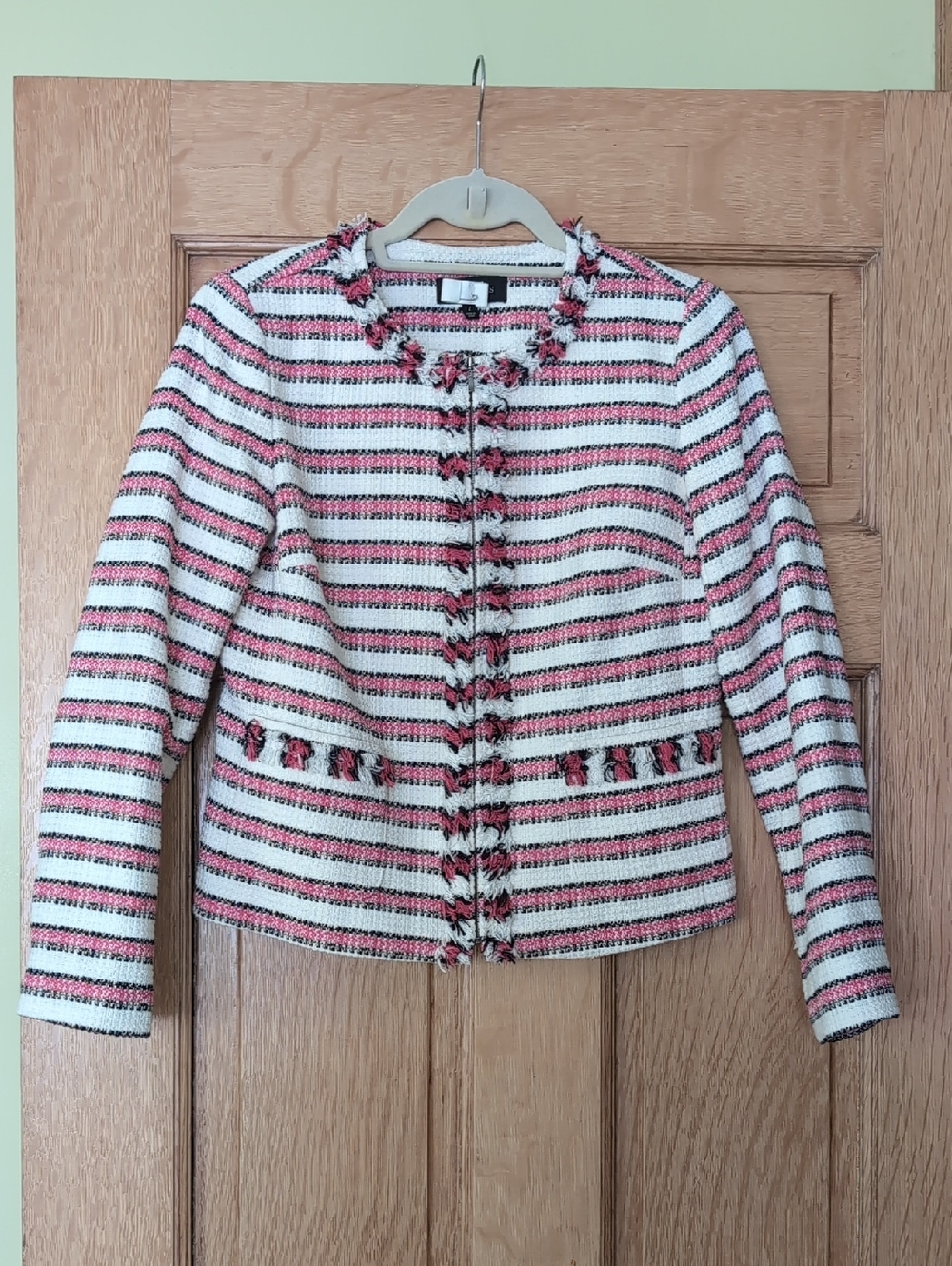 Striped Pink & White Tweed Lady Style Jacket